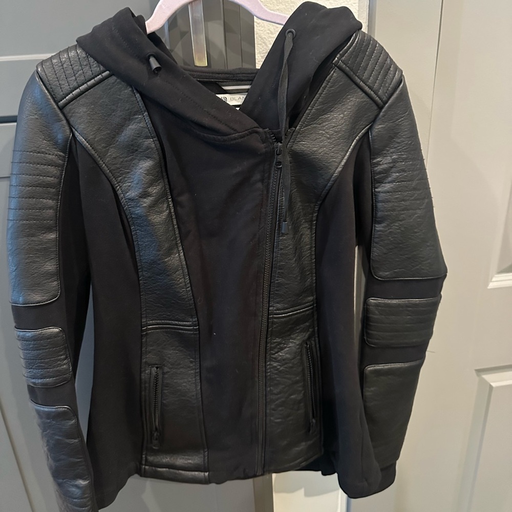 Women's Black Hooded Moto Jacket - Blanc Noir